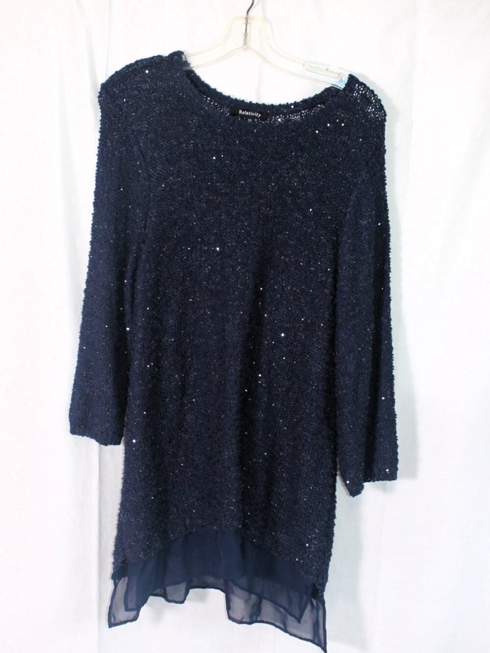 Relativity Sparkly Navy Blue Sweater Tunic 2X
